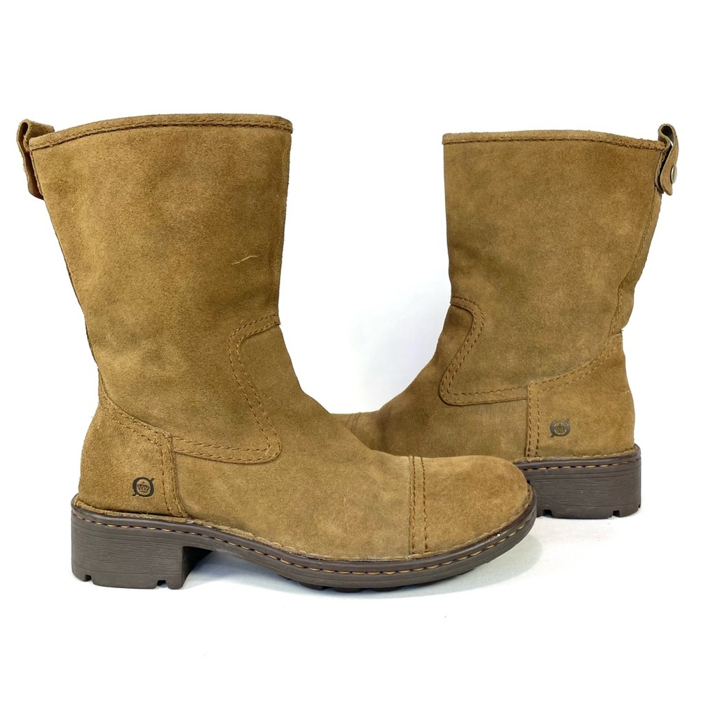Born Audie Camel Brown Suede Leather Mid Calf Boots Size Womens 8